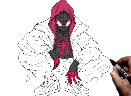 Outline:8wtb8rtmudu= Miles Morales Drawing